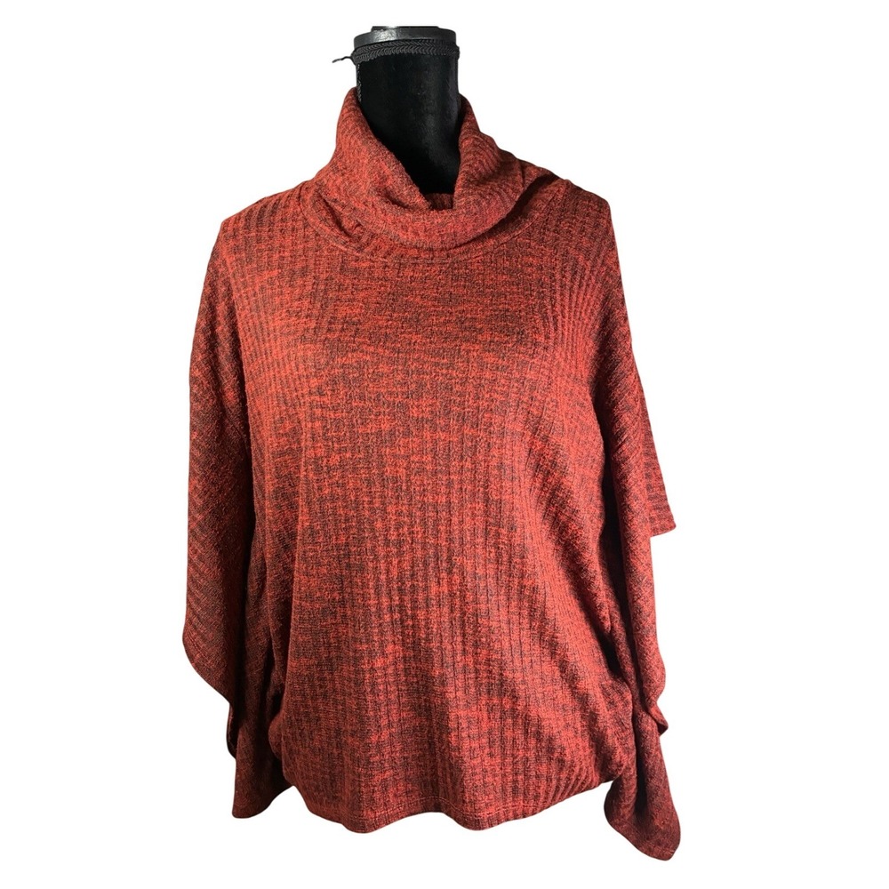 Faded Glory Womens XL Marled Red Cowl Neck Poncho Rib Knit Sweater‎ Relaxed Fit